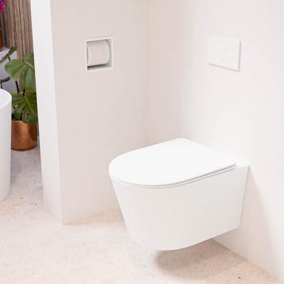 Wandcloset Mondiaz Lavie | Zonder spoelrand | Incl.Toiletzitting-Talc | Keramiek | Talc (wit mat)