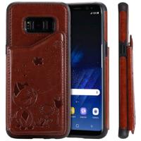 Voor Galaxy S8 kat Bee reliëf patroon schokbestendige beschermende case met kaartsleuven & fotolijstjes (bruin)