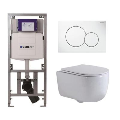QeramiQ Dely Swirl Toiletset - 36.5x53cm - Geberit UP320 Burda inbouwreservoir - slim zitting - witte sigma bedieningsplaat - ronde knoppen - glans wit 0701131/0700518/SW1000766/SW1026256