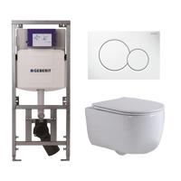 QeramiQ Dely Swirl Toiletset - 36.5x53cm - Geberit UP320 Burda inbouwreservoir - slim zitting - witte sigma bedieningsplaat - ronde knoppen - glans wit 0701131/0700518/SW1000766/SW1026256