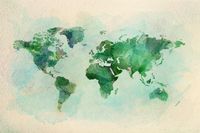 Karo-art Schilderij - Groene wereldkaart, 2 maten, Premium print