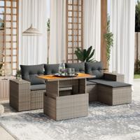 6-delige Loungeset met kussens poly rattan grijs