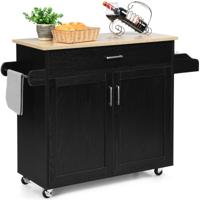 Keukentrolley Keukeneiland met Lade en in Hoogte Verstelbare Plank 116 x 40 x 85 cm Zwart + Naturel