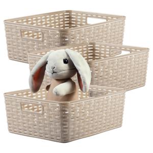 Opbergmand - 3x - Kastmand - rotan kunststof - beige - 12 Liter - 30 x 37 x 13 cm