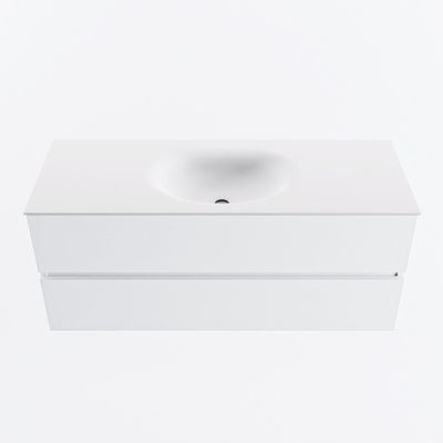 MONDIAZ VICA 120cm badmeubel onderkast Talc 2 lades. Wastafel MOON midden zonder kraangat, kleur Talc.