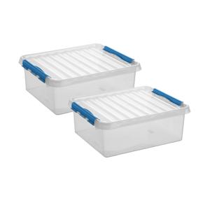 2x stuks sunware q-line opberg box/opbergdoos - 25 liter - 50 x 40 x 18 cm - kunststof - transparant