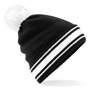 Beechfield Wintermuts - zwart met wit - volwassenen - muts met pompon