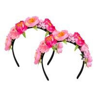 Carnaval verkleed Tiara/diadeem - 2x - Tropische bloemen - dames/meisjes - Fantasy/Tropical/Hawaii t - thumbnail