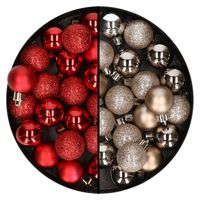 40x stuks kleine kunststof kerstballen rood en champagne 3 cm