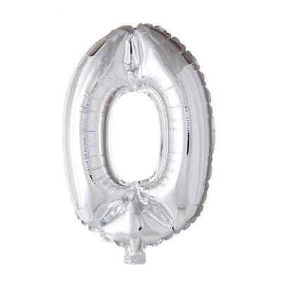 Folie ballon nummer &apos;0&apos; zilver 40cm