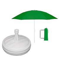 Tuin parasol - met vulbare parasolvoet in wit - doek groen - D160 cm - polyester Tuin parasol - met vulbare parasolvoet in wit - doek groen - D160 cm - polyester