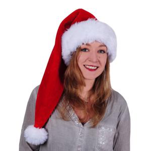 Luxe lange kerstmuts rood/wit van pluche voor volwassenen 70 cm