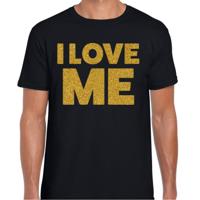Foute party t-shirt voor heren - I love me - zwart - glitter goud - carnaval/themafeest Foute party t-shirt voor heren - I love me - zwart - glitter goud - carnaval/themafeest