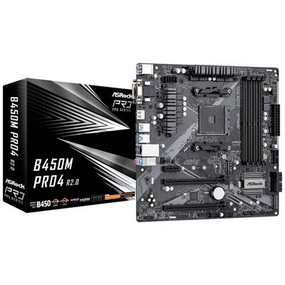 ASRock B450M Pro4 R2.0 Moederbord Socket AMD AM4 Vormfactor Micro-ATX Moederbord chipset AMD® B450