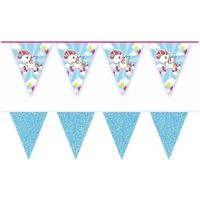 2x Eenhoorn en blauwe glitter vlaggelijnen/slingers 10 meter feestartikelen - thumbnail