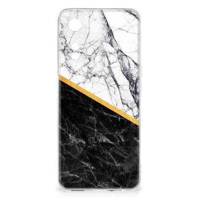 OPPO A78 5G | A58 5G | TPU | Siliconen hoesje | Marmer Wit Zwart - Origineel Cadeau Man