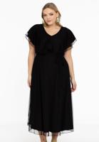Yoek Jurk met ruches V-hals MESH | Zwart | Maat 38/40