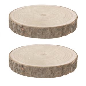 2x stuks houten decoratie boomschors boomschijven D16//22 cm