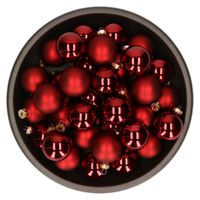 Kerstballen set van glas 36x stuks bordeaux rood 6 cm