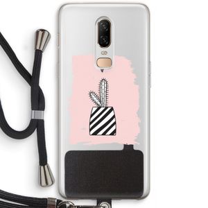 Zwart-wit cactus: OnePlus 6 Transparant Hoesje met koord