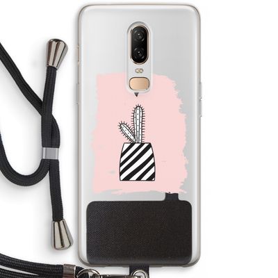 Zwart-wit cactus: OnePlus 6 Transparant Hoesje met koord