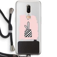 Zwart-wit cactus: OnePlus 6 Transparant Hoesje met koord