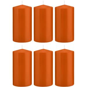 Cilinderkaars/stompkaars - 6x - oranje - 8 x 15 cm - 69 branduren