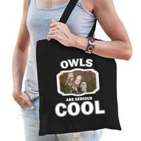 Katoenen tasje owls are serious cool zwart - uilen/ kerkuil cadeau tas   -