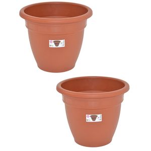 Set van 2x stuks terra cotta kleur ronde plantenpot/bloempot kunststof diameter 35 cm