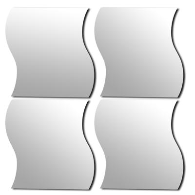 Plak spiegel tegels - 4x stuks - glas - zelfklevend - 28 x 30 cm - curves Plak spiegel tegels - 4x stuks - glas - zelfklevend - 28 x 30 cm - curves