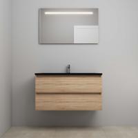 On-Line Badkamermeubelset - 100 cm - Voorgemonteerd - Ladestructuur - Acryl Wastafel - 1 Kraangat - Spiegel met LED-Verlichting - Eiken