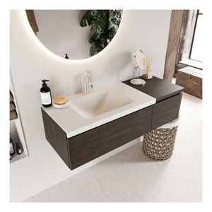 Mondiaz Bukla 120cm badmeubel met module 40 dark brown 2 lades met wastafel links 1 kraangat kleur talc