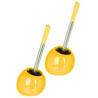 2x stuks WC-/toiletborstels met houder rond geel glans keramiek 36 cm - thumbnail