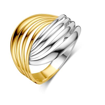 14k Bicolor Wit- en Geelgouden Ring - Breedte 16mm