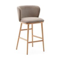 Kave Home Ciselia barkruk H65 chenille Bruin poot hout