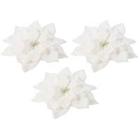 Cosy & Trendy Kerstboomversiering - 3x - witte besneeuwde bloem - 15 cm - op clip - thumbnail