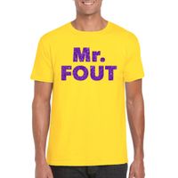 Geel Mr Fout t-shirt met paarse glitters heren 2XL  -