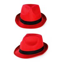 Party feest gleufhoedje - rood - verkleed trilby hoed - kleuren/maffia/gangster thema feest - thumbnail