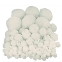 Pompons - 100x - wit - 10-45 mm - hobby/knutsel materialen