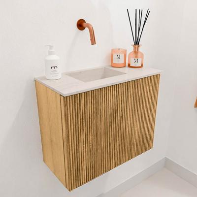 Toiletmeubel Mondiaz Joya Dlux | 50 cm | Meubelkleur Oak | Faye wastafel Meli Wasbak Links | Zonder kraangat(en)
