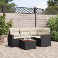 5-delige Loungeset met kussens poly rattan zwart