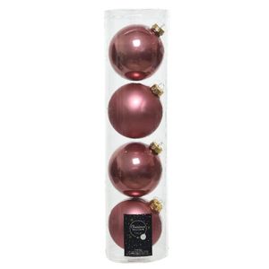 Tubes met 4x oud roze kerstballen van glas 10 cm glans en mat   -