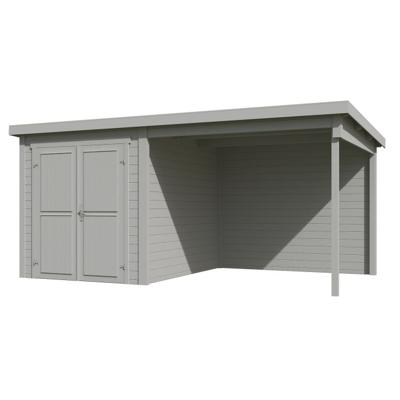 Blokhut met overkapping Finn 450x250 Platinum Grey - Outdoor life