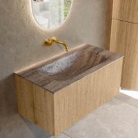 Badmeubel Mondiaz Kurve-Dlux | 90 cm | Meubelkleur Oak | Wastafelkleur Oza | Solid surface | Wasbak midden spoelbak | Zonder kraangat(en)
