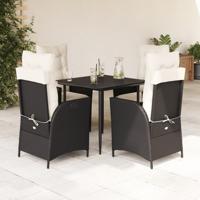 5-delige Tuinset met kussens poly rattan zwart
