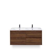 Porto Badmeubelset 120 cm - 4 laden Walnoot - Keramische Wastafel Wit Slim