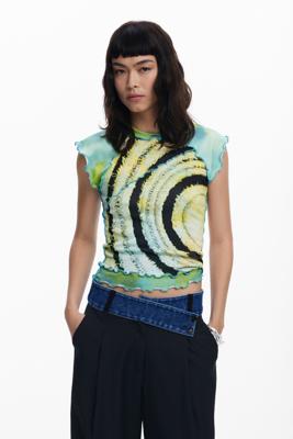 T-shirt met korte mouwen en cirkels - GREEN - L