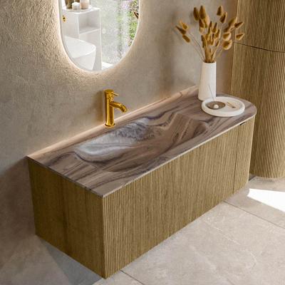Badmeubel Mondiaz Kurve-Dlux | 115 cm | Meubelkleur Dusk | Wastafelkleur Sombra | Solid surface | Wasbak linker zijde spoelbak | 1 kraangat