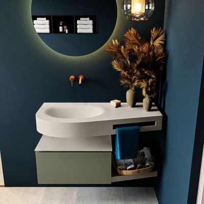 MONDIAZ RIVA 100cm badmeubel onderkast / planchet kleur Army met 1 lade. Wastafel DULCET links 0 kraangaten kleur Linen. MONDIAZ RIVA 100cm badmeubel onderkast / planchet kleur Army met 1 lade. Wastafel DULCET links 0 kraangaten kleur Linen.