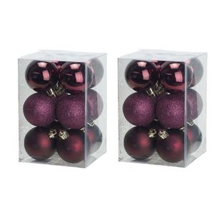 24x Aubergine roze kerstballen 6 cm kunststof mat/glans